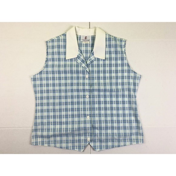 Cape Cod Shirt Womens 18 Light Blue White Button Up Sleeveless Collared Top - Picture 1 of 10